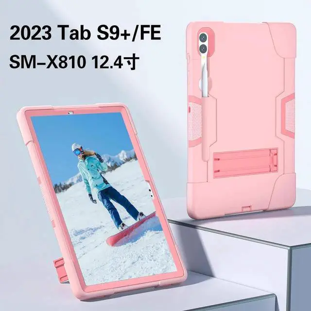 Alt view image 5 of 7 - JAENFONG Shockproof Kickstand Case for Galaxy Tab S9 Plus/S9 FE Plus 12.4'', Heavy Duty Hybrid Rugged Three Layer Soft Silicone +Hard PC with S-Pen Holder for Tab S9+ S9 FE+ 2023 (Rose Gold)