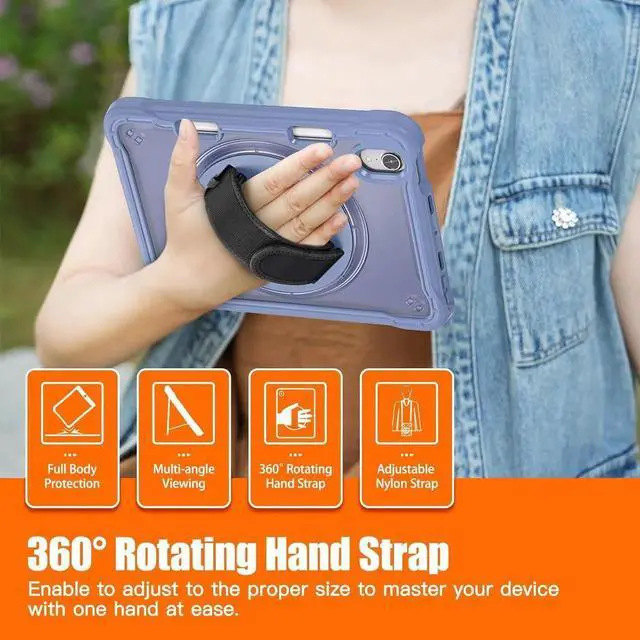 Alt view image 2 of 7 - JAENFONG Case for iPad Mini 6 8.3 Inch 2021 with Pencil Holder Heavy Duty Rugged Shockproof Tablet Cover with 360° Rotating Hand Strap Foldable Hidden Stand & Shoulder Strap, Lavender