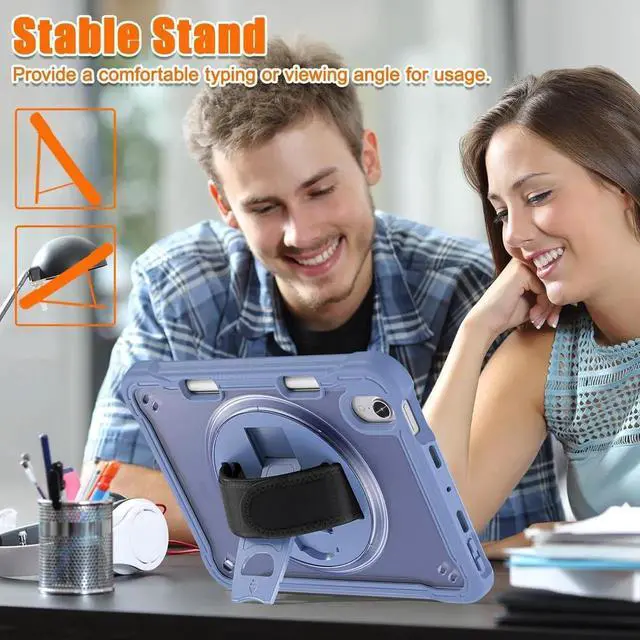Alt view image 3 of 7 - JAENFONG Case for iPad Mini 6 8.3 Inch 2021 with Pencil Holder Heavy Duty Rugged Shockproof Tablet Cover with 360° Rotating Hand Strap Foldable Hidden Stand & Shoulder Strap, Lavender
