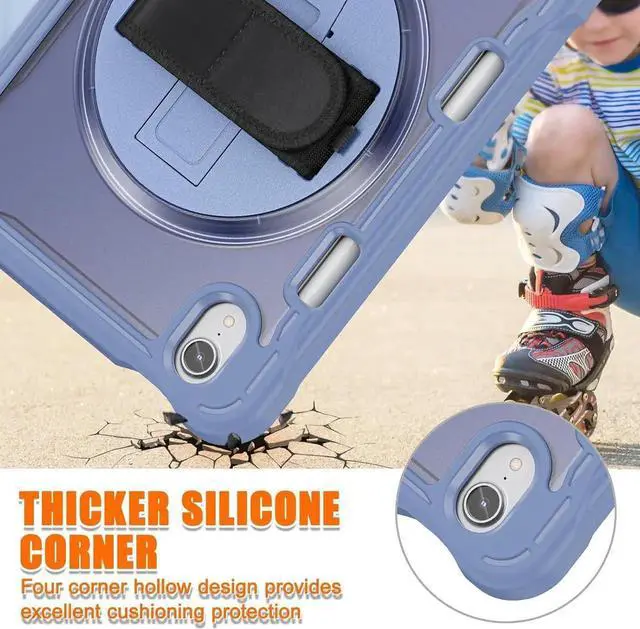 Alt view image 6 of 7 - JAENFONG Case for iPad Mini 6 8.3 Inch 2021 with Pencil Holder Heavy Duty Rugged Shockproof Tablet Cover with 360° Rotating Hand Strap Foldable Hidden Stand & Shoulder Strap, Lavender