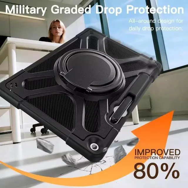 Alt view image 4 of 7 - JAENFONG Case for Microsoft Surface Pro 12 Inch 2025, All-in-One Rugged Transparent Protective Cover with Multi-Angle Kickstand & Pen Holder & Hand Strap, Compatible with Type Cover Keyboard, Black