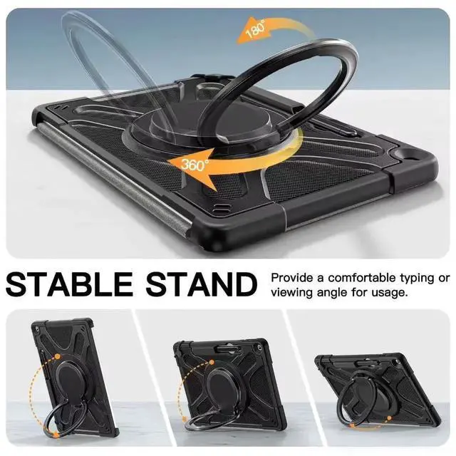 Alt view image 3 of 7 - JAENFONG Case for Microsoft Surface Pro 12 Inch 2025, All-in-One Rugged Transparent Protective Cover with Multi-Angle Kickstand & Pen Holder & Hand Strap, Compatible with Type Cover Keyboard, Black