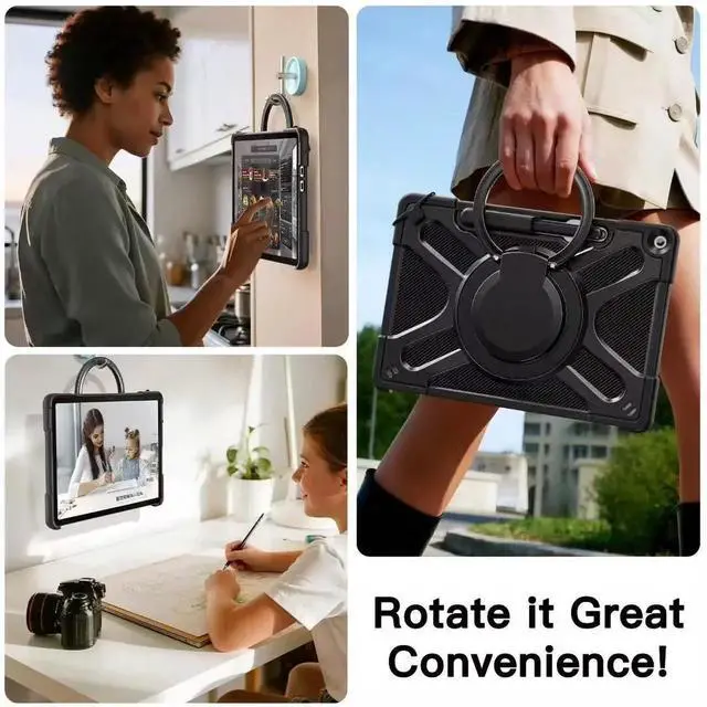 Alt view image 5 of 7 - JAENFONG Case for Microsoft Surface Pro 12 Inch 2025, All-in-One Rugged Transparent Protective Cover with Multi-Angle Kickstand & Pen Holder & Hand Strap, Compatible with Type Cover Keyboard, Black