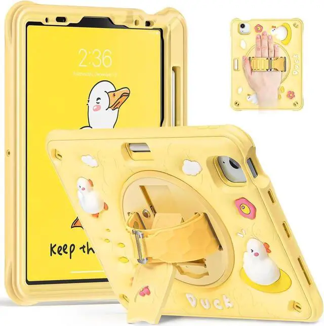 Main image of JAENFONG Kids Case for iPad Pro 11 inch 2024 Adorable 3D Duck Design Silicone Durable Multi-Layer Protection, 360° Rotating Hand Strap and Kickstand, Built-in Pen Slot, Safe and Fun Use
