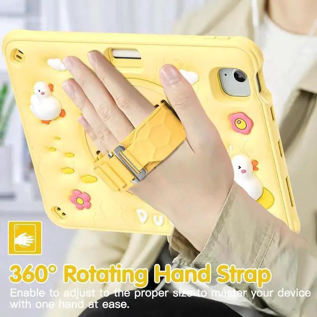 Alt view image 4 of 7 - JAENFONG Kids Case for iPad Pro 11 inch 2024 Adorable 3D Duck Design Silicone Durable Multi-Layer Protection, 360° Rotating Hand Strap and Kickstand, Built-in Pen Slot, Safe and Fun Use