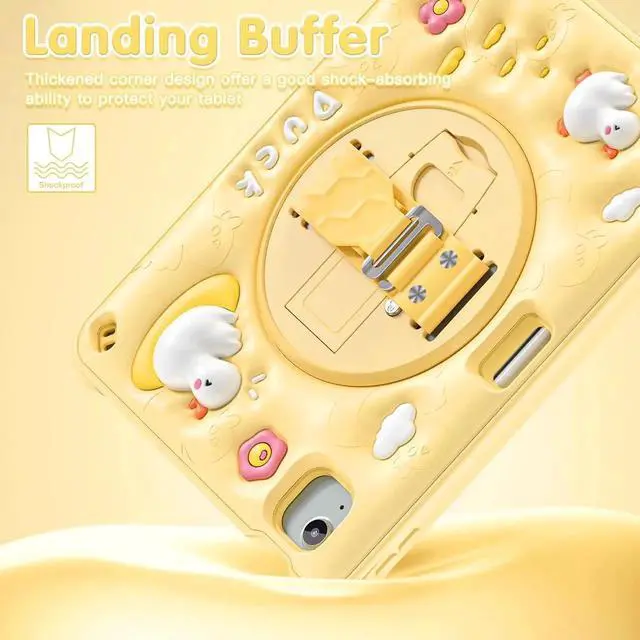 Alt view image 7 of 7 - JAENFONG Kids Case for iPad Pro 11 inch 2024 Adorable 3D Duck Design Silicone Durable Multi-Layer Protection, 360° Rotating Hand Strap and Kickstand, Built-in Pen Slot, Safe and Fun Use