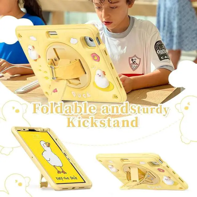 Alt view image 6 of 7 - JAENFONG Kids Case for iPad Pro 11 inch 2024 Adorable 3D Duck Design Silicone Durable Multi-Layer Protection, 360° Rotating Hand Strap and Kickstand, Built-in Pen Slot, Safe and Fun Use
