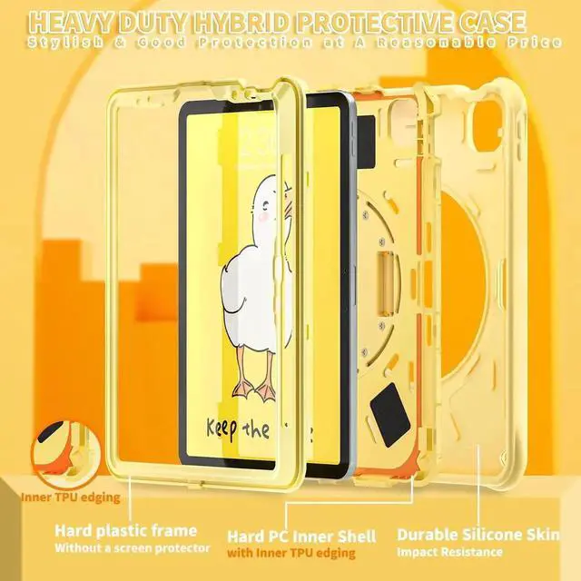 Alt view image 5 of 7 - JAENFONG Kids Case for iPad Pro 11 inch 2024 Adorable 3D Duck Design Silicone Durable Multi-Layer Protection, 360° Rotating Hand Strap and Kickstand, Built-in Pen Slot, Safe and Fun Use