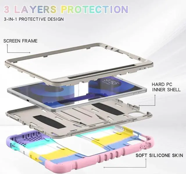 Alt view image 3 of 6 - JAENFONG Air 5th Generation Case 2022 - Protective Case for 10.9'' iPad Air 5th/4th Gen & iPad Pro 11 inch (4th/3rd/2nd/1st), iPad Pro 11 inch Case with Kickstand and Screen Protector -Colourful Pink