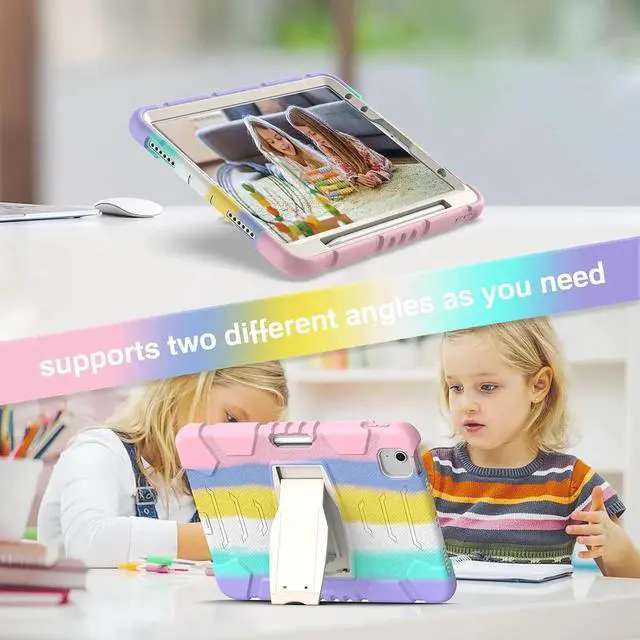 Alt view image 6 of 6 - JAENFONG Air 5th Generation Case 2022 - Protective Case for 10.9'' iPad Air 5th/4th Gen & iPad Pro 11 inch (4th/3rd/2nd/1st), iPad Pro 11 inch Case with Kickstand and Screen Protector -Colourful Pink