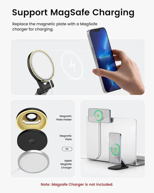 Alt view image 3 of 7 - JAENFONG Continuity Camera Mount for MacBook, Foldable iPhone Webcam Mount, Magnetic Phone Holder Compatible with iPhone 16/15/14/13/12 Series,MacBook OS Ventura,Facetime- Black