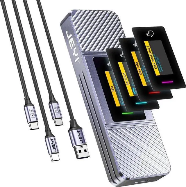 Main image of JAENFONG JEY Visual Smart M.2 Enclosure, USB 3.2 Gen 2 10Gbps, Compatible with NVMe/ PCIe and NGFF/ SATA SSD, External Enclosure Support UASP Trim for NVME/SATA SSDs 2242/2260/2280 - i9X-Zebra