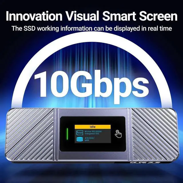 Alt view image 6 of 6 - JAENFONG JEY Visual Smart M.2 Enclosure, USB 3.2 Gen 2 10Gbps, Compatible with NVMe/ PCIe and NGFF/ SATA SSD, External Enclosure Support UASP Trim for NVME/SATA SSDs 2242/2260/2280 - i9X-Zebra