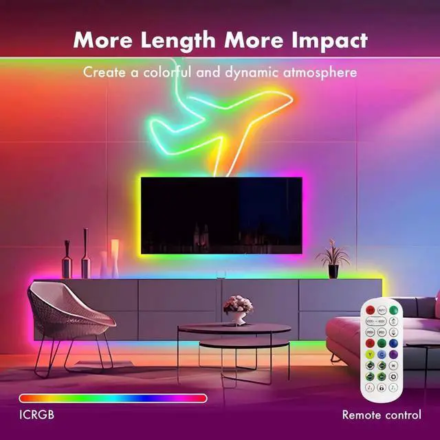 Alt view image 4 of 7 - Neon Rope Lights 16.4FT IC+RGB LED Strip Lights App+Remote Control Outdoor IP67 Waterproof Music Sync Color Changing Flexible DIY Design Neon Lights for Bedroom Gaming Party Decor