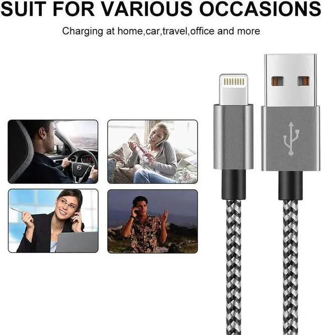 Alt view image 3 of 7 - Short i-Phone Charger Cable 4Pack 1FT USB A to Lightning Cable Braided Fast Charging for iPhone 14 13 12 11 Pro Max/XS XR Max 8 7 6 Plus/ Pad for Car