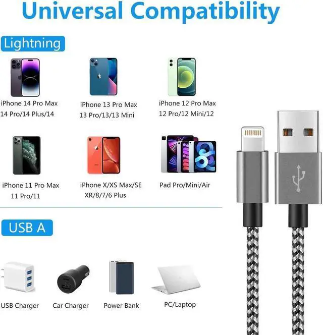 Alt view image 6 of 7 - Short i-Phone Charger Cable 4Pack 1FT USB A to Lightning Cable Braided Fast Charging for iPhone 14 13 12 11 Pro Max/XS XR Max 8 7 6 Plus/ Pad for Car