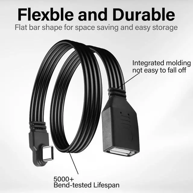 Alt view image 3 of 7 - 90 Degree USB C Male to USB A Female OTG Cable Right Angle Type C to USB Charge Cord Fast Charging and Data TransferFlat Flexible USB-C to USB-A 2.0 Cable for Phone Tablet Laptop 1Ft