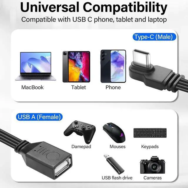 Alt view image 6 of 7 - 90 Degree USB C Male to USB A Female OTG Cable Right Angle Type C to USB Charge Cord Fast Charging and Data TransferFlat Flexible USB-C to USB-A 2.0 Cable for Phone Tablet Laptop 1Ft