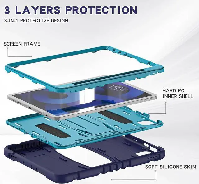 Alt view image 3 of 6 - JAENFONG iPad Air 5th Generation Case 2022 - Protective Case for 10.9'' iPad Air 5th/4th Gen & iPad Pro 11 inch (4th/3rd/2nd/1st), iPad Pro 11 inch Case with Kickstand and Screen Protector - Navy Blue