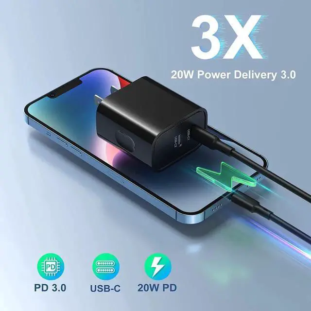 Alt view image 5 of 7 - USB C Wall Charger, Bangfun 4 Pack Dual Port PD 3.0 Fast Charging Block 20 Watt USB C Power Adapter Compatible iPhone 14/13/12/11 Pro Max/XR/XS/SE/8/7 Plus, Samsung S22/S21/A14(Black) - OEM