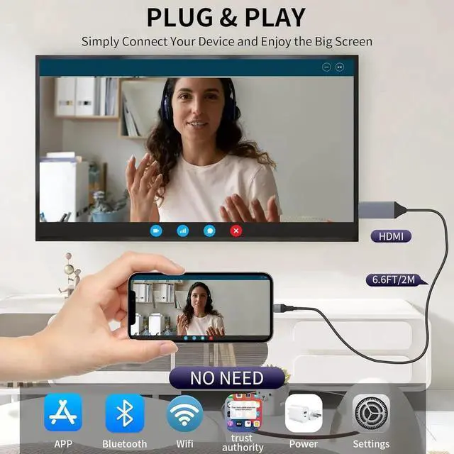 Alt view image 4 of 7 - Lighting to HDMI Cable for iPhone to TV - 1080P HDTV Cable Adapter Sync Screen Converter Compatible with iPhone TV Projector Monitor (6.6FT White)