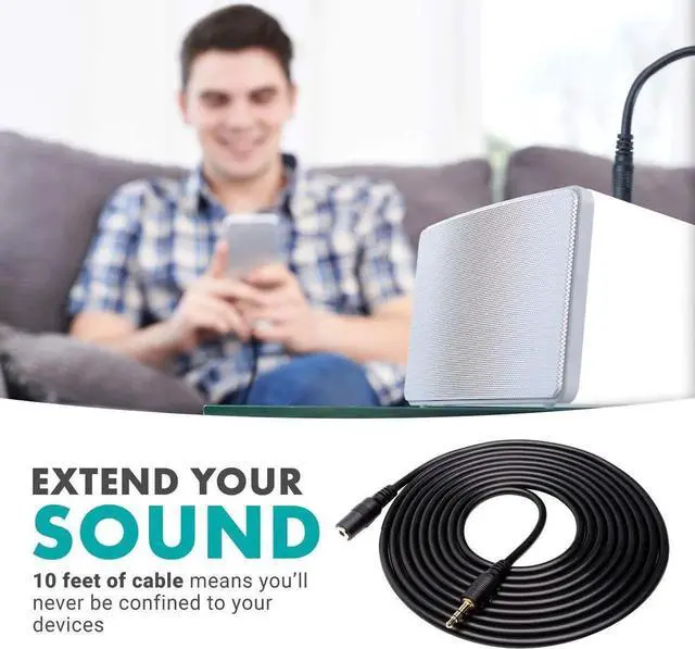 Alt view image 2 of 7 - MC10 3.5mm Audio Cable - 3.5mm TRS Female to Male 10ft Extension Cord for Microphones Headphones and More