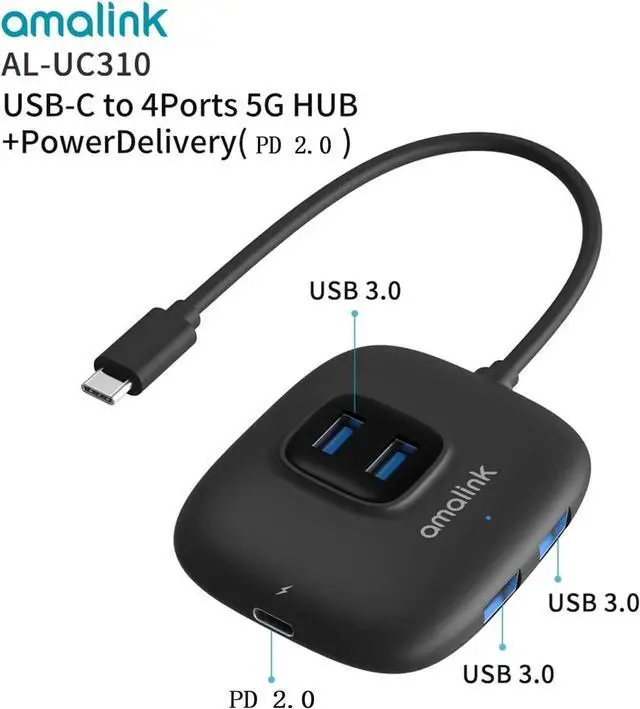 Alt view image 2 of 5 - JAENFONG USB C HUB, Amalink USB Type C to USB Adapter with 4 USB 3.0 Ports,USB C Power Delivery 2.0(65W) for Thunderbolt3, Mac-Book Pro/Air ipad Pro, Chromebook Surface and More