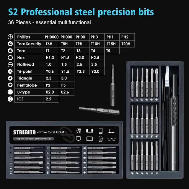 Alt view image 5 of 7 - JAENFONG Small Screwdriver Set 39 in 1 Precision Screwdriver Set, Electronics Tool Kit Screwdriver Kit - PC, Laptop, RC, Computer, Phone Repair Kit, S2 Steel Long Bits - Torx, Pentalobe, Triwing