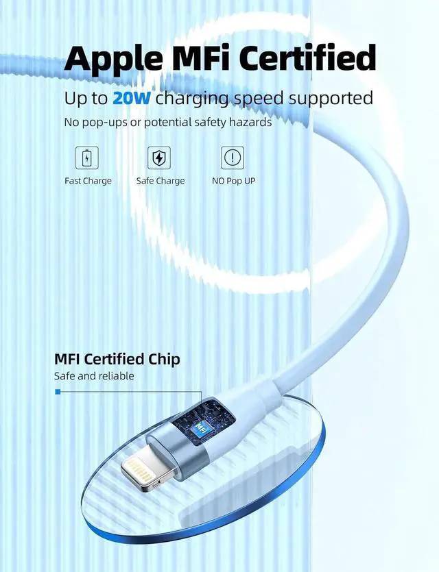 Alt view image 2 of 6 - USB C to Lightning Cable 3 Pack 3FT MFi Certified iPhone Fast Charger Type C to Lightning Cord for iPhone 14 13 12 11 Pro Max Xr Xs 8 and More