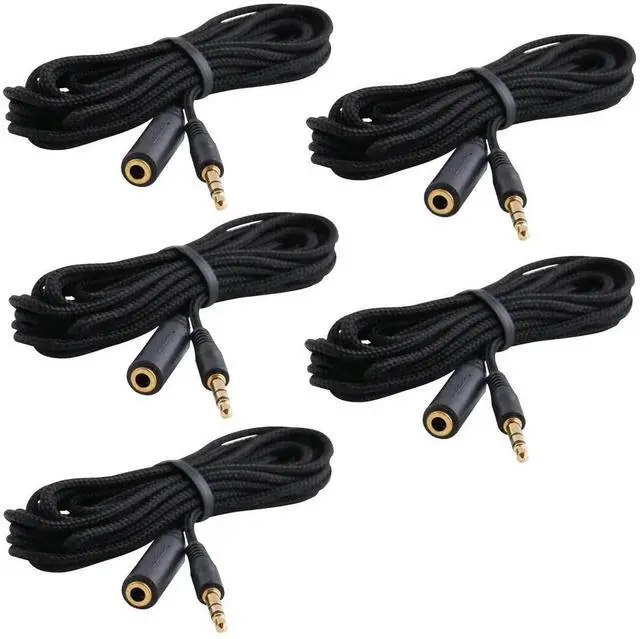 Main image of 10-Foot 3.5mm 1/8 Stereo Audio Aux Headphone Cable Extension Cord Male to Female with Cloth Jacket (5-Pack)