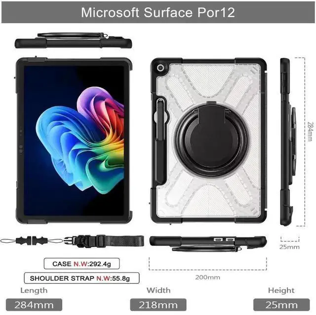 Alt view image 5 of 7 - Case for Microsoft Surface Pro 12 Inch 2025, All-in-One Rugged Transparent Protective Cover with Multi-Angle Kickstand & Pen Holder & Hand Strap, Compatible with Type Cover Keyboard, Clear
