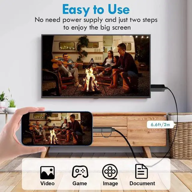 Alt view image 5 of 7 - 2-in-1 USB Type C Micro USB Android Phone to TV HDMI Cable MHL to TV HDMI Adapter 1080P HDTV Mirroring & Charging Cable for Android Smartphone Tablets to Projector Monitor 6.6ft