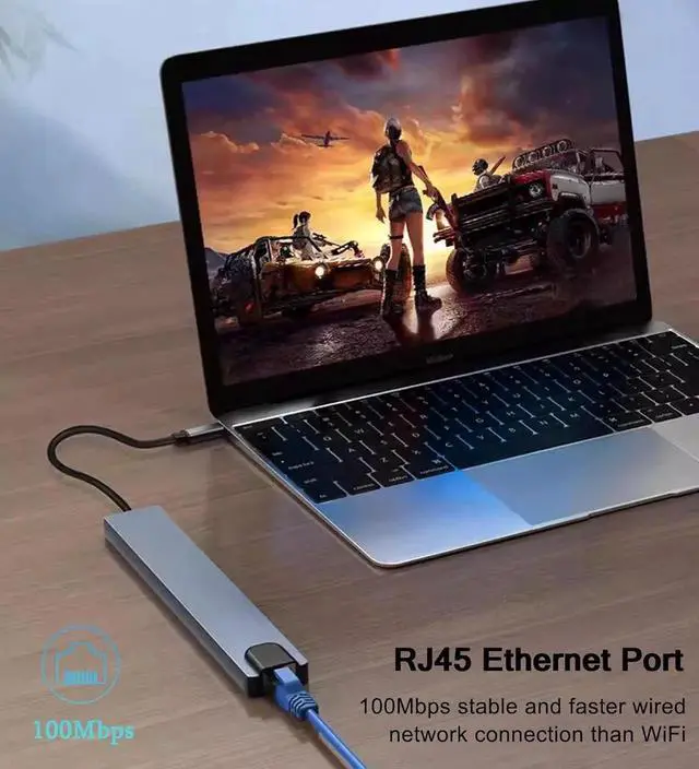Alt view image 7 of 7 - USB C Hub Ethernet HDMI Adapter 10 in 1 Laptop Docking Station with 4K HDMI RJ45 Ethernet SD/TF Card Reader USB 3.0/2.0 PD 100W LAN USB-C Dongle for MacBook Pro/Air iPad Pro XPS etc