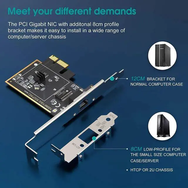 Alt view image 3 of 7 - (Upgraded) 2.5GBase-T PCIe Network Adapter, 2500/1000/100Mbps PCI Express Gigabit Ethernet Card RJ45 LAN Controller Support Windows Server/Windows, Standard and Low-Profile Brackets Included