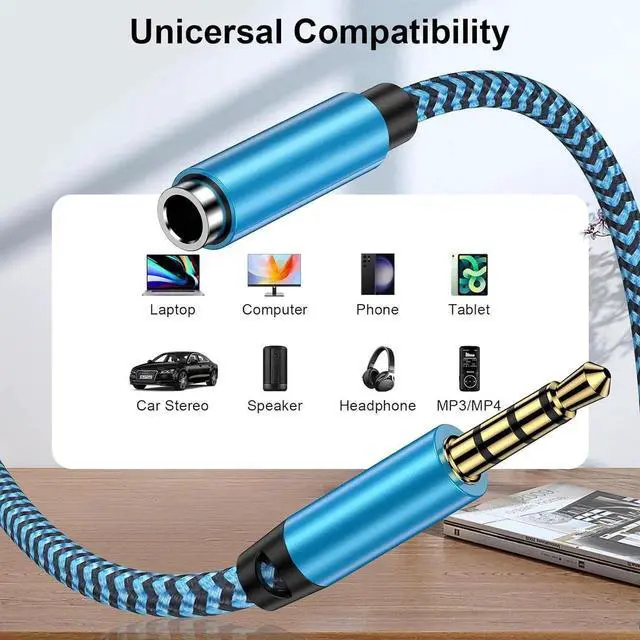 Alt view image 2 of 7 - Headphone Extension Cable 6FT 3.5mm Extension Audio Cable Male to Female Aux Adapter Hi-Fi Sound Stereo Extender TRRS Braided Aux Cord for Headset iPhone iPad Pixel Smartphones Media Players