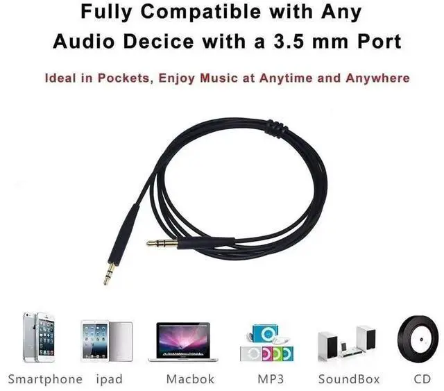 Alt view image 5 of 6 - Replacement Audio Cable Cord Extension Wire for QuietComfort QC25 QC35 Headphones with in line Mic Volume Control (No mic Grey)