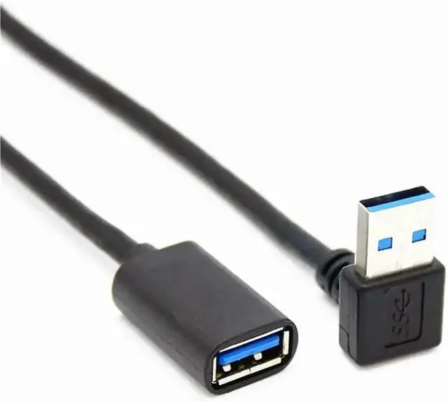 Main image of 90 Degree USB 3.0 Extension Cable Black USB 3.0 Male to Female Extender Cord 30cm (Down Angle)