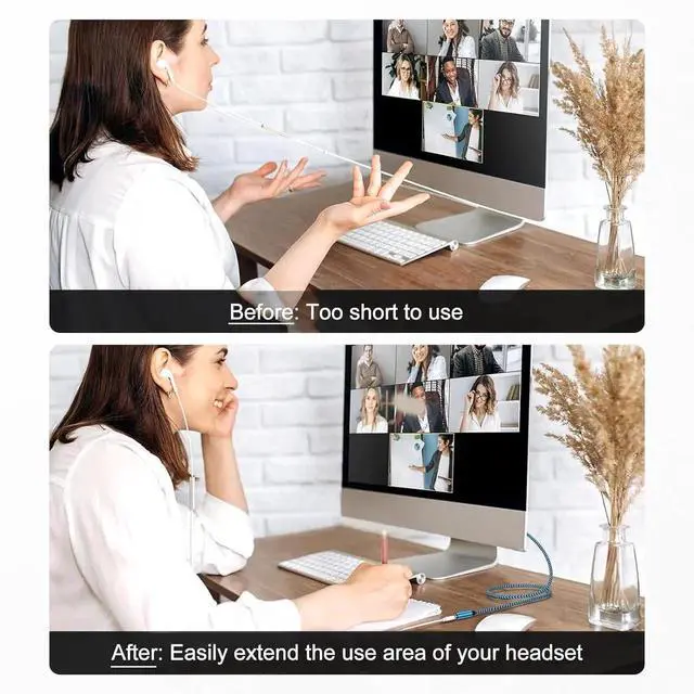 Alt view image 7 of 7 - Headset Extension Cable 2Pack 6FT 4 Pole TRRS 3.5mm Aux Jack Audio Extension Cable Male to Female Aux Adapter Cord Extender for Headphones Smartphones Home/Car Stereos Speaker iPhone iPad iPod