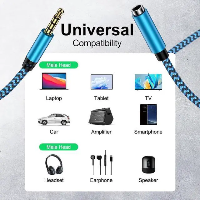 Alt view image 2 of 7 - Headset Extension Cable 2Pack 6FT 4 Pole TRRS 3.5mm Aux Jack Audio Extension Cable Male to Female Aux Adapter Cord Extender for Headphones Smartphones Home/Car Stereos Speaker iPhone iPad iPod