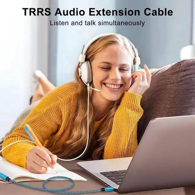 Alt view image 6 of 7 - Headset Extension Cable 2Pack 6FT 4 Pole TRRS 3.5mm Aux Jack Audio Extension Cable Male to Female Aux Adapter Cord Extender for Headphones Smartphones Home/Car Stereos Speaker iPhone iPad iPod