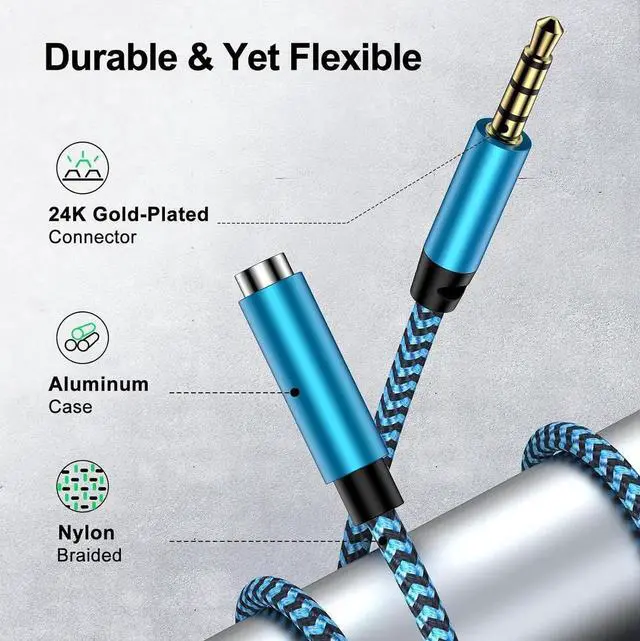 Alt view image 4 of 7 - Headset Extension Cable 2Pack 6FT 4 Pole TRRS 3.5mm Aux Jack Audio Extension Cable Male to Female Aux Adapter Cord Extender for Headphones Smartphones Home/Car Stereos Speaker iPhone iPad iPod