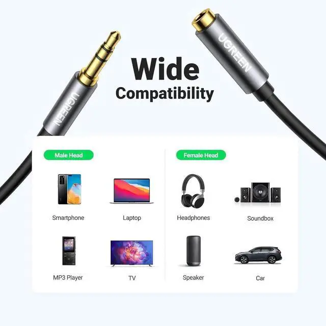 Alt view image 6 of 7 - Headphone Extension Cable 3.5mm Extension Gold Plated Aux Cable Audio Stereo Jack Male to Female TRS Cord Extender Compatible with iPhone iPad Phones Tablets Media Players 3.3FT