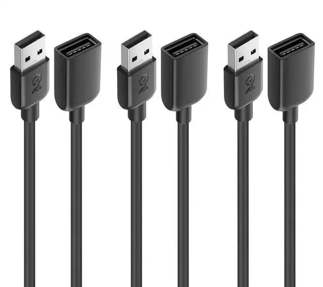 Main image of 3-Pack USB Extension Cable - 6ft Male to Female USB Extender Cable USB2.0 Extension Cord 480Mbps Black