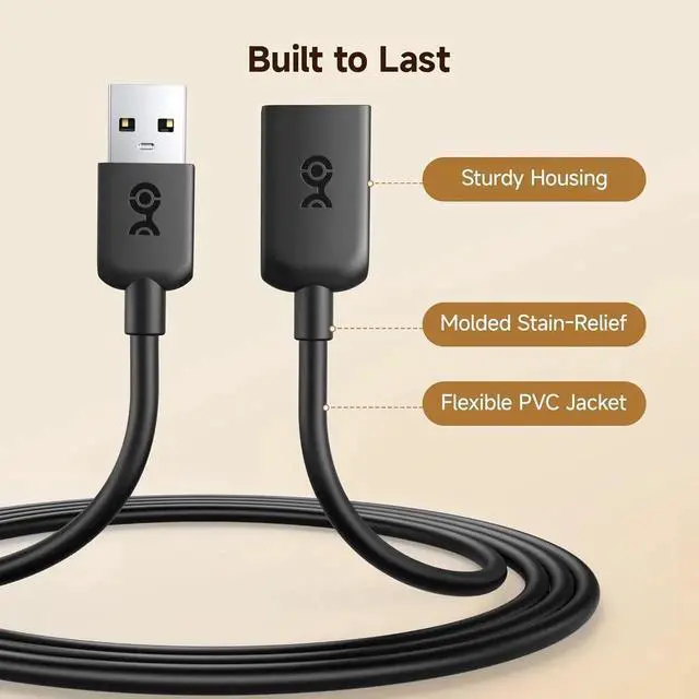 Alt view image 5 of 7 - 3-Pack USB Extension Cable - 6ft Male to Female USB Extender Cable USB2.0 Extension Cord 480Mbps Black