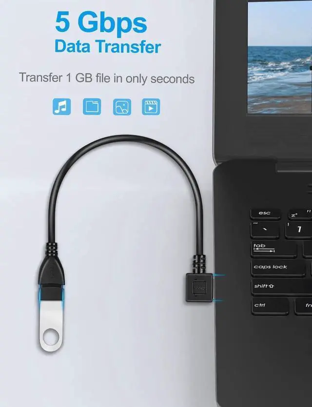 Alt view image 5 of 7 - 2 Pack SuperSpeed USB 3.0 Angle Male to Female Extension Cable Convertor Adapter Extender Cord Left and Right Angle one Each - 6 inch 2 Pack