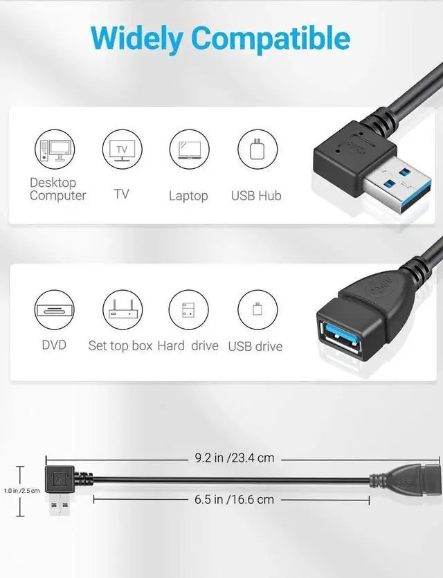 Alt view image 6 of 7 - 2 Pack SuperSpeed USB 3.0 Angle Male to Female Extension Cable Convertor Adapter Extender Cord Left and Right Angle one Each - 6 inch 2 Pack