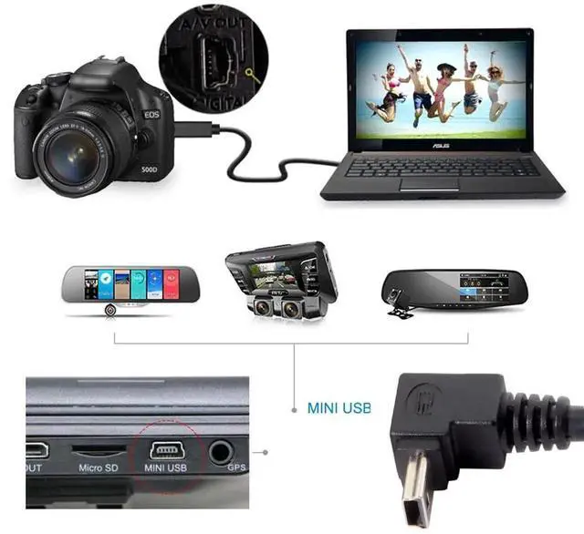 Alt view image 3 of 7 - 2pcs 90 Degree Up & Down Direction Angled Mini USB 5 Pin Male to Female Extension Cable 0.2m