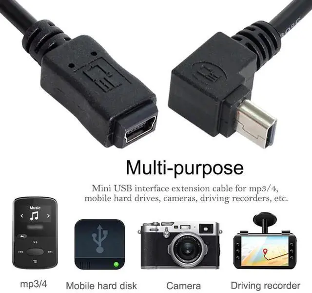 Alt view image 2 of 7 - 2pcs 90 Degree Up & Down Direction Angled Mini USB 5 Pin Male to Female Extension Cable 0.2m