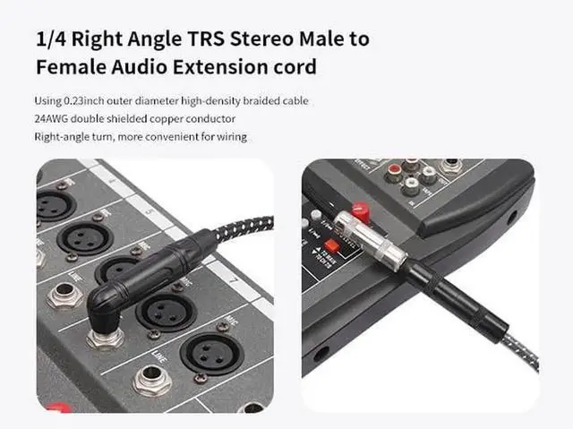 Alt view image 2 of 7 - 6Feet Right Angle 1/4 TRS Male to Female Stereo Audio Cable 6.35mm TRS Male to Female Stereo Headphone Guitar Extension Cable Cord-1 Pack