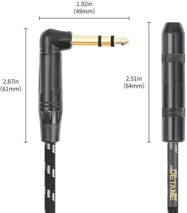 Alt view image 6 of 7 - 6Feet Right Angle 1/4 TRS Male to Female Stereo Audio Cable 6.35mm TRS Male to Female Stereo Headphone Guitar Extension Cable Cord-1 Pack